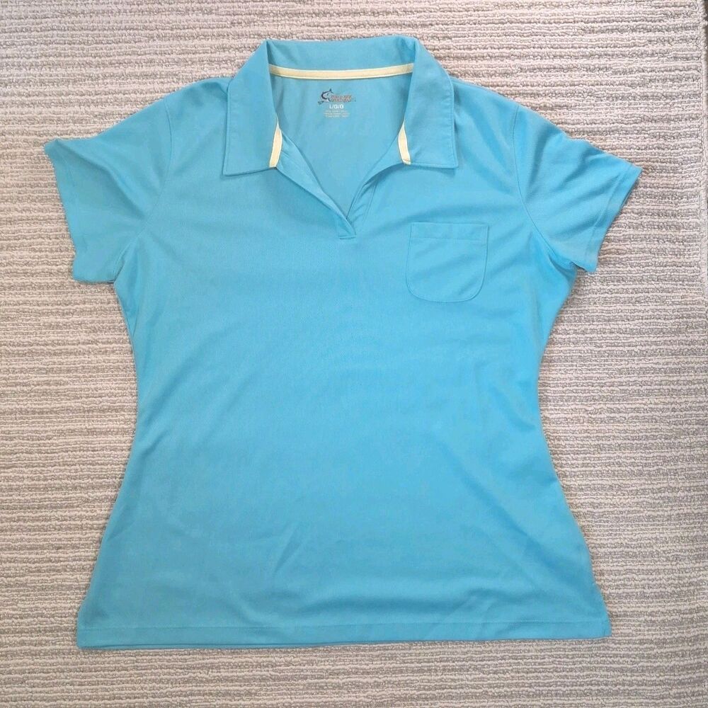 World Wide Sportsman Women's Sz L Aqua Green Polo Golf Top Shirt Shirt Sleeve